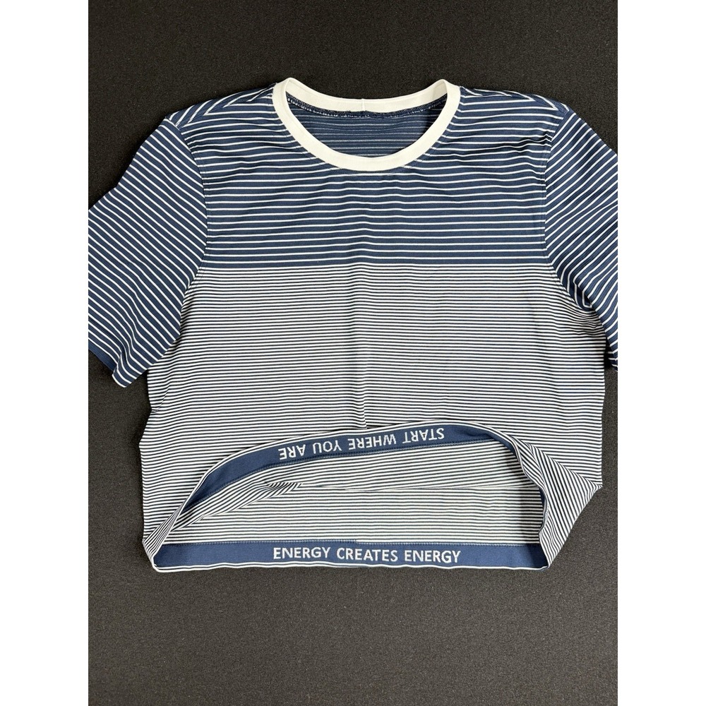 Lululemon Seamless Classic Fit Mariner Stripe Cropped T-Shirt Top Sz M Club Blue - Picture 7 of 13